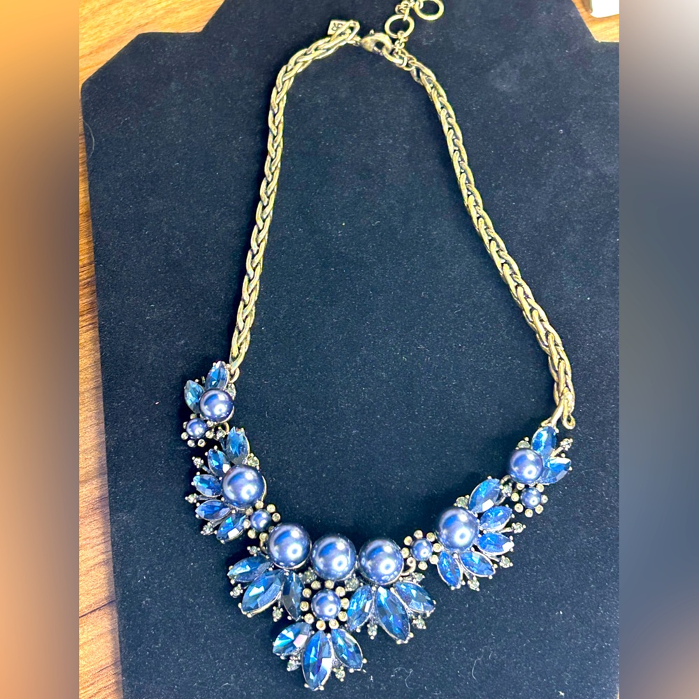 Banana Republic Necklace - Blue Rhinestones & Faux Pearls 18-20" - Picture 2 of 3